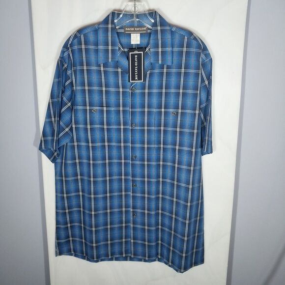 Vintage David Taylor Men's Casual Button-Up Shirt L Blue Plaid Short Sleeve USA - Picture 1 of 8